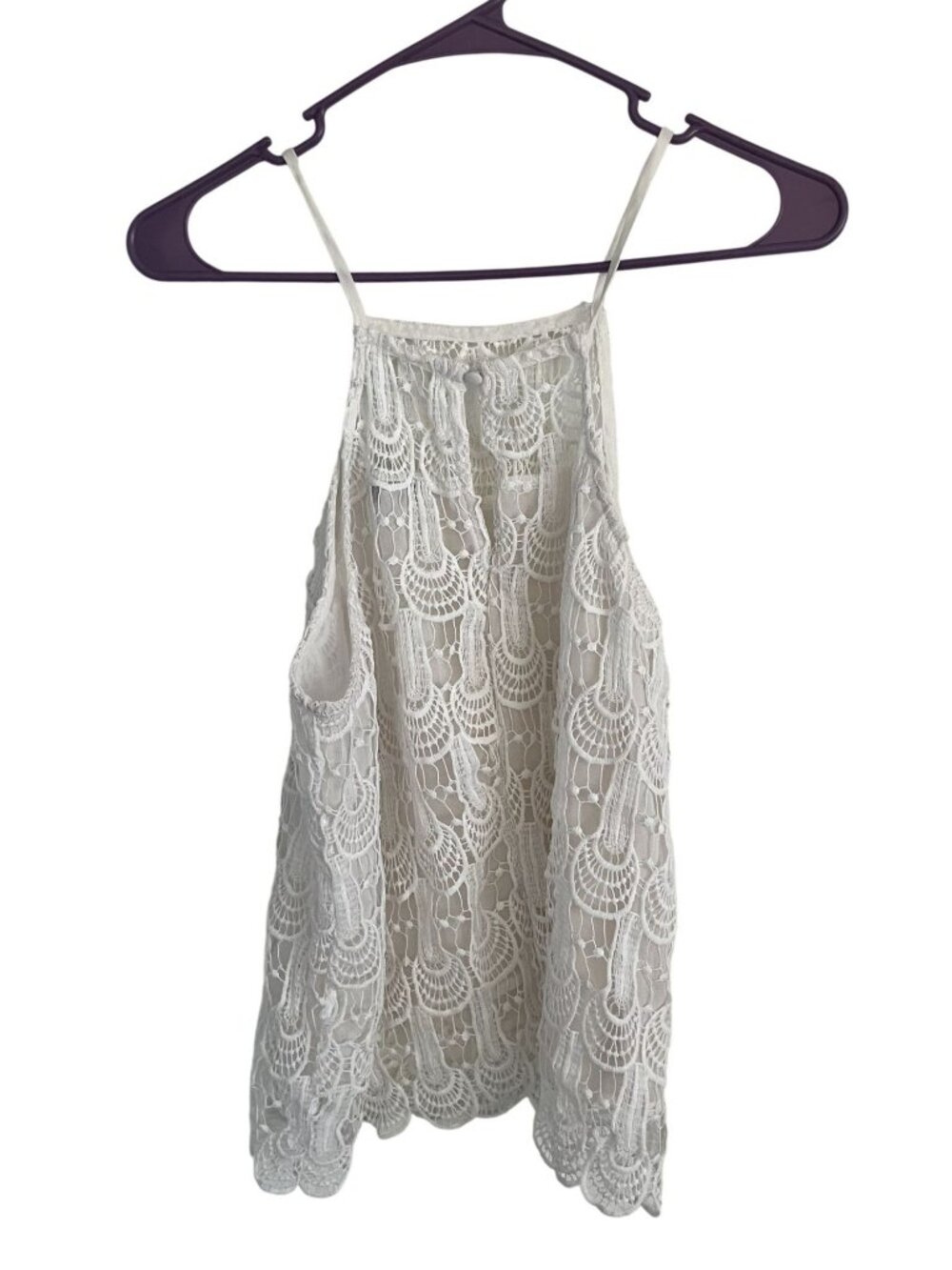 Purple Snow XL White Crochet Lace Sleeveless Halter Top Blouse